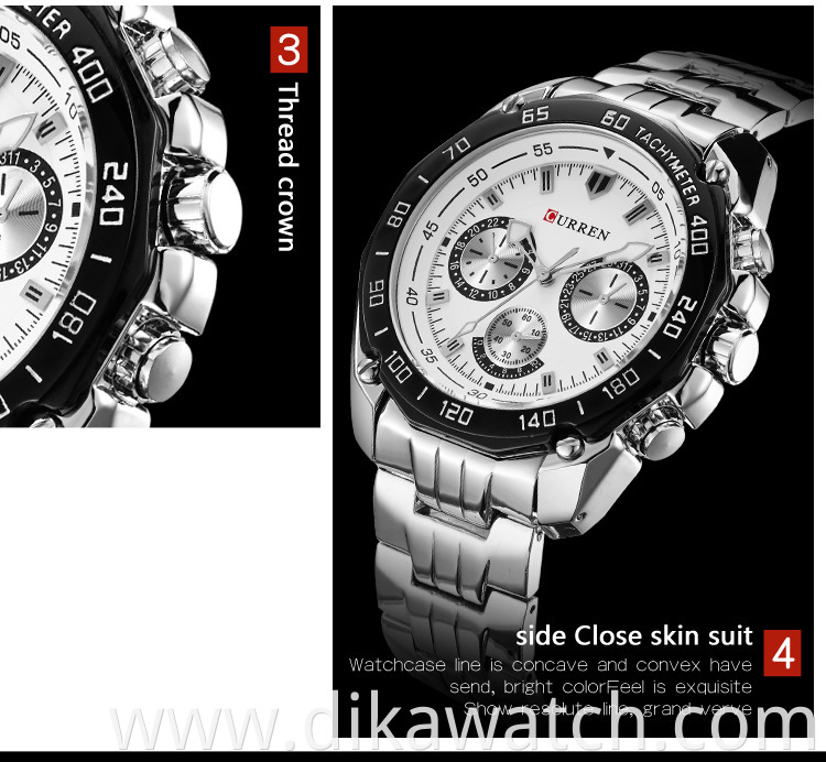 CURREN 8077 Men's Stainless Steel Wristwatches Fashion Military Sports Quartz Wristwatch